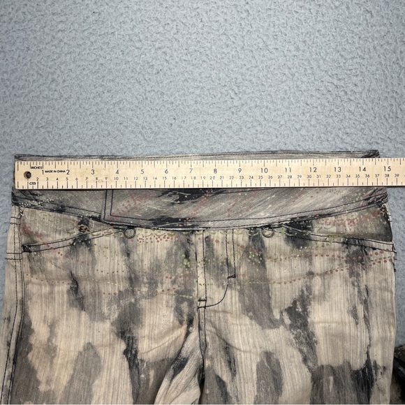 Y2K Express Low Rise Jeans Womens 4 Tan Gray Tie Dye Marble Splatter Zip - Picture 10 of 14